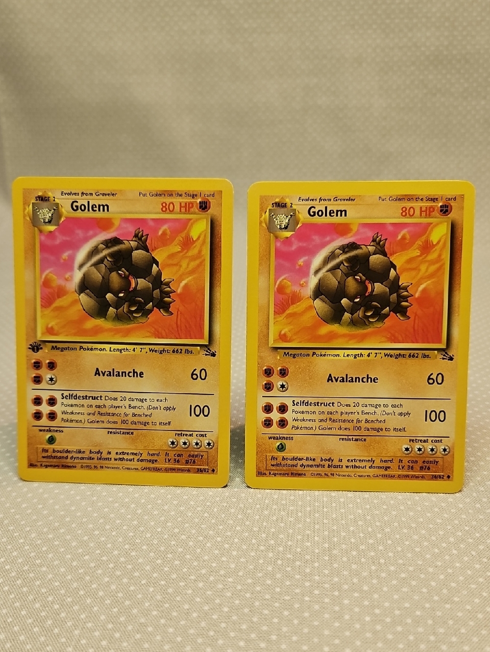 1999 Pokemon Golem 36/62 Fossil 1st Edition & Regular Card